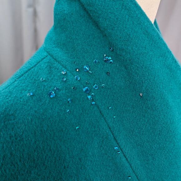 Vintage Teal 100% Wool Coat - Size 6 Petite, Crystal Detail - Picture 9 of 13